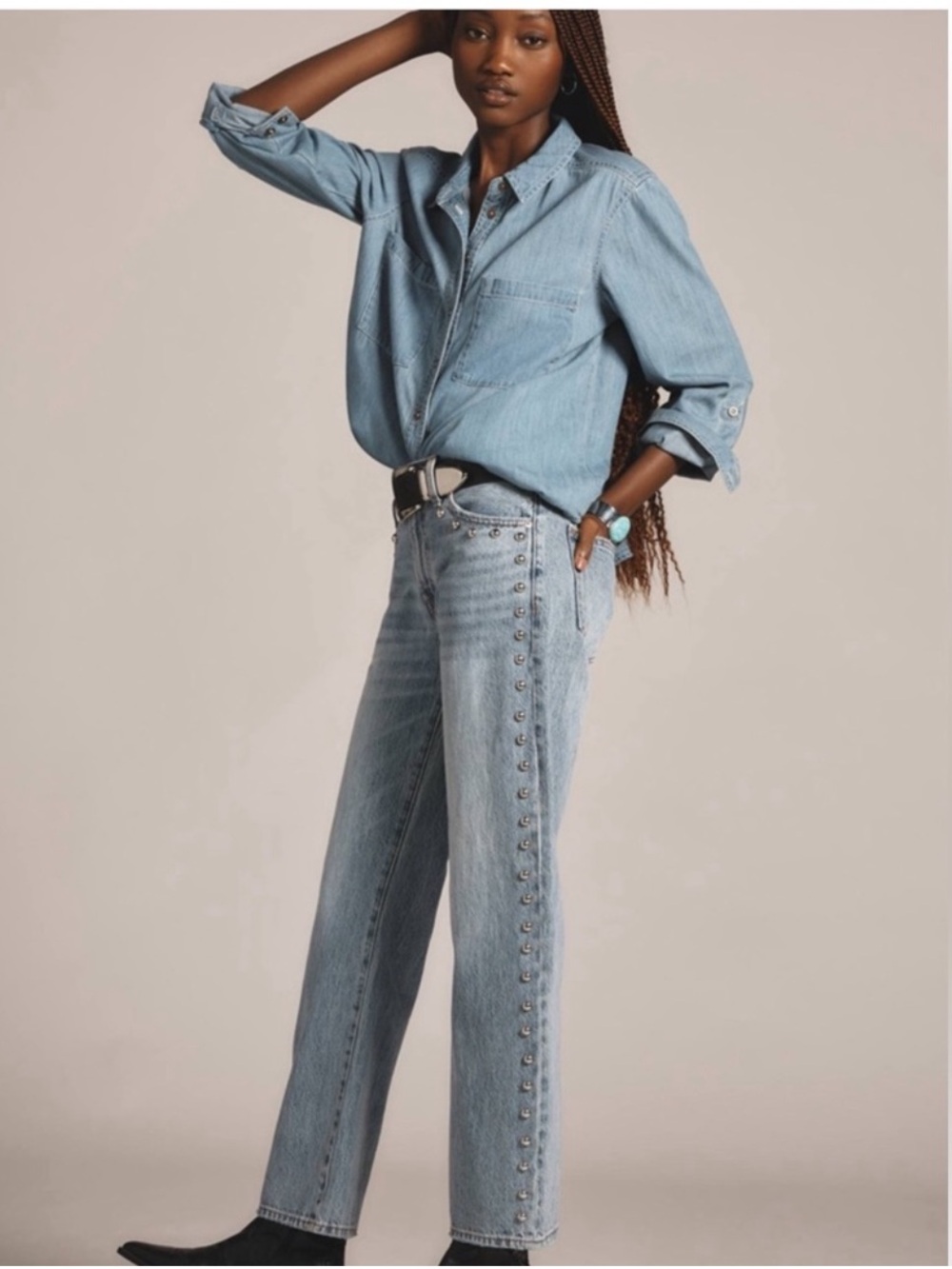 Pistola Lexi Silver Studded Jeans Size 29